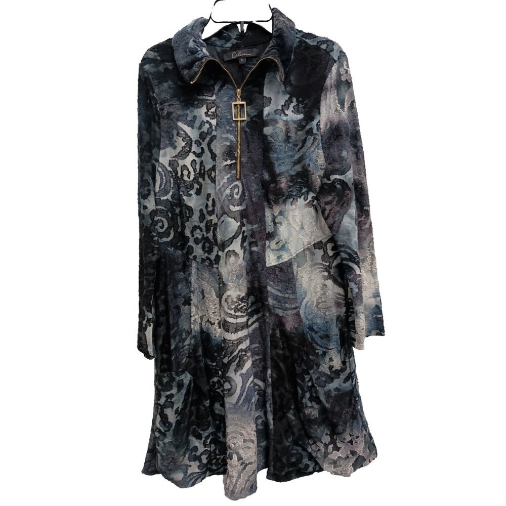 Caleaas Womens‎ Wearable Art Lagenlook Tunic Top Small Black Abstract Textured